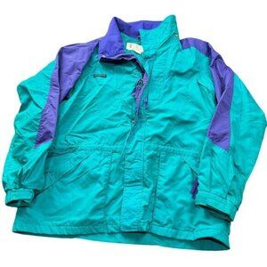 Vintage Columbia Double Whammy Jacket Mens Large Teal Purple Color Block Shell